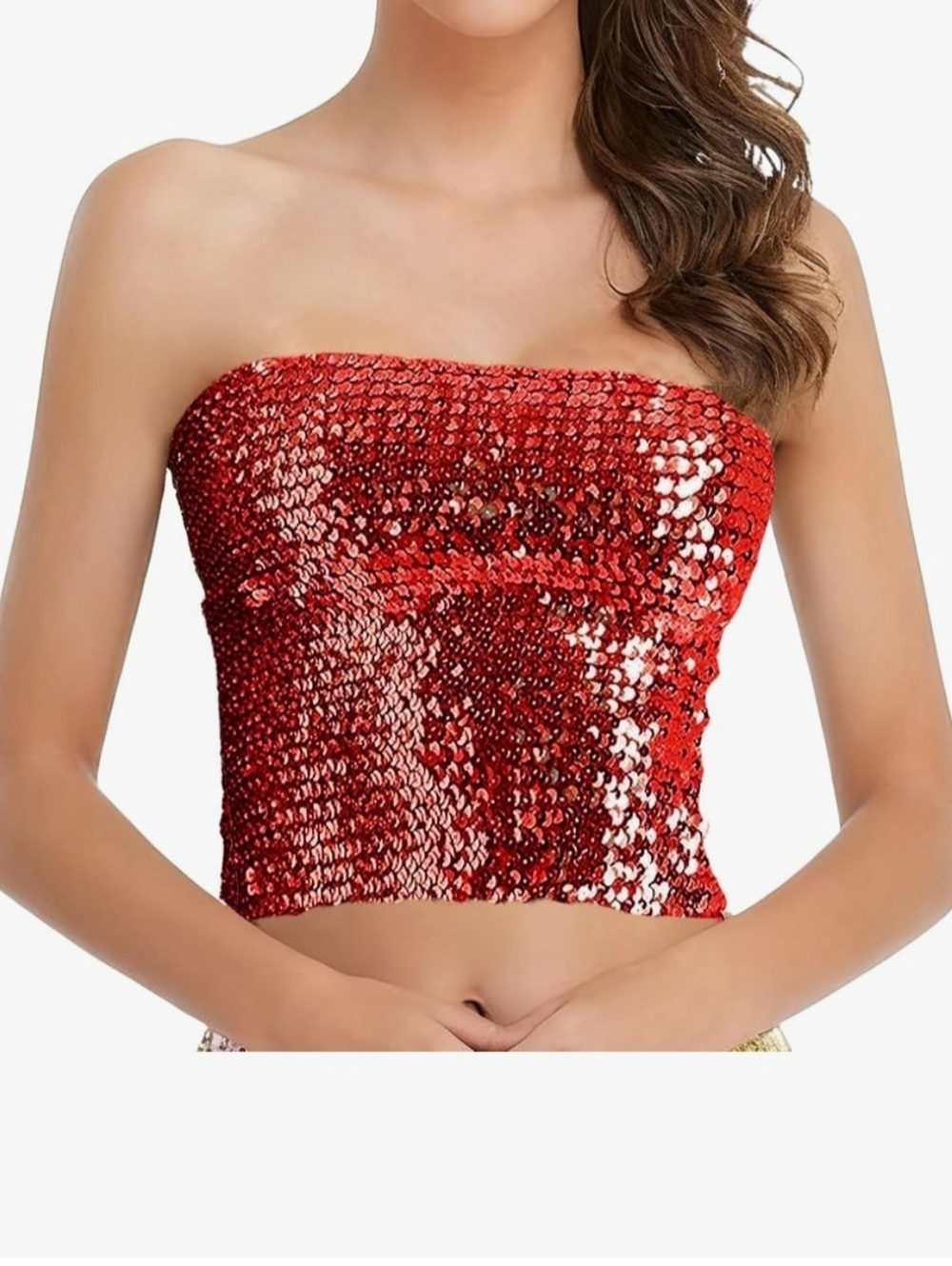 NEW! Women's Red Sequin Party Top From AMAZON. Small-Med.